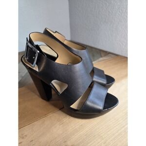 Michael Kors Carla Platform Leather Block Heel Sandals Women's Size 7 Black